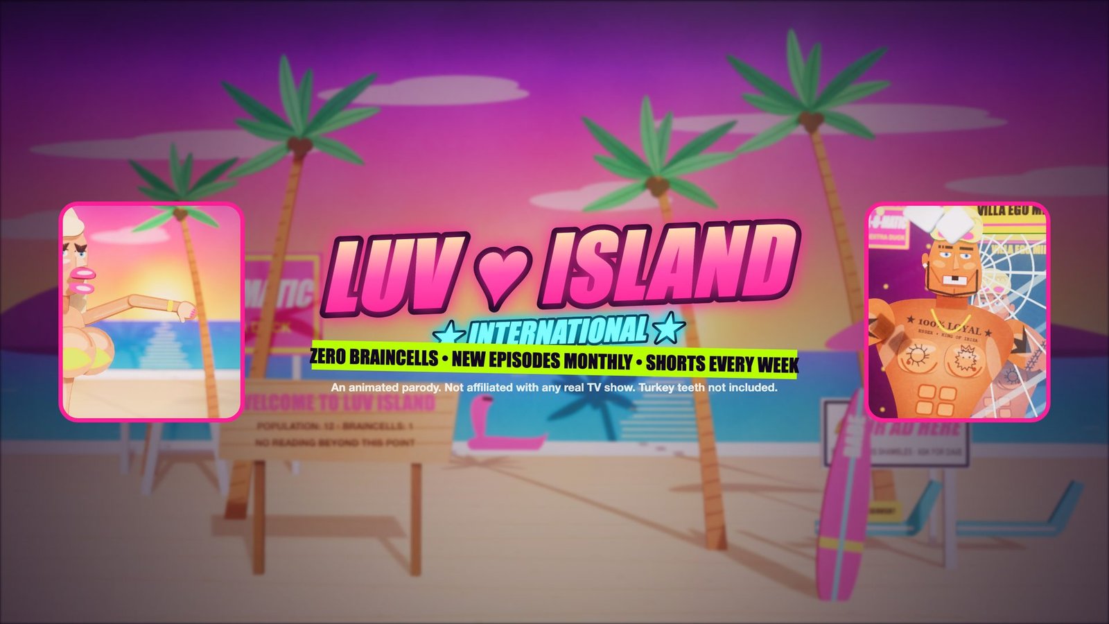 Luv Island International: the villa beach and logo